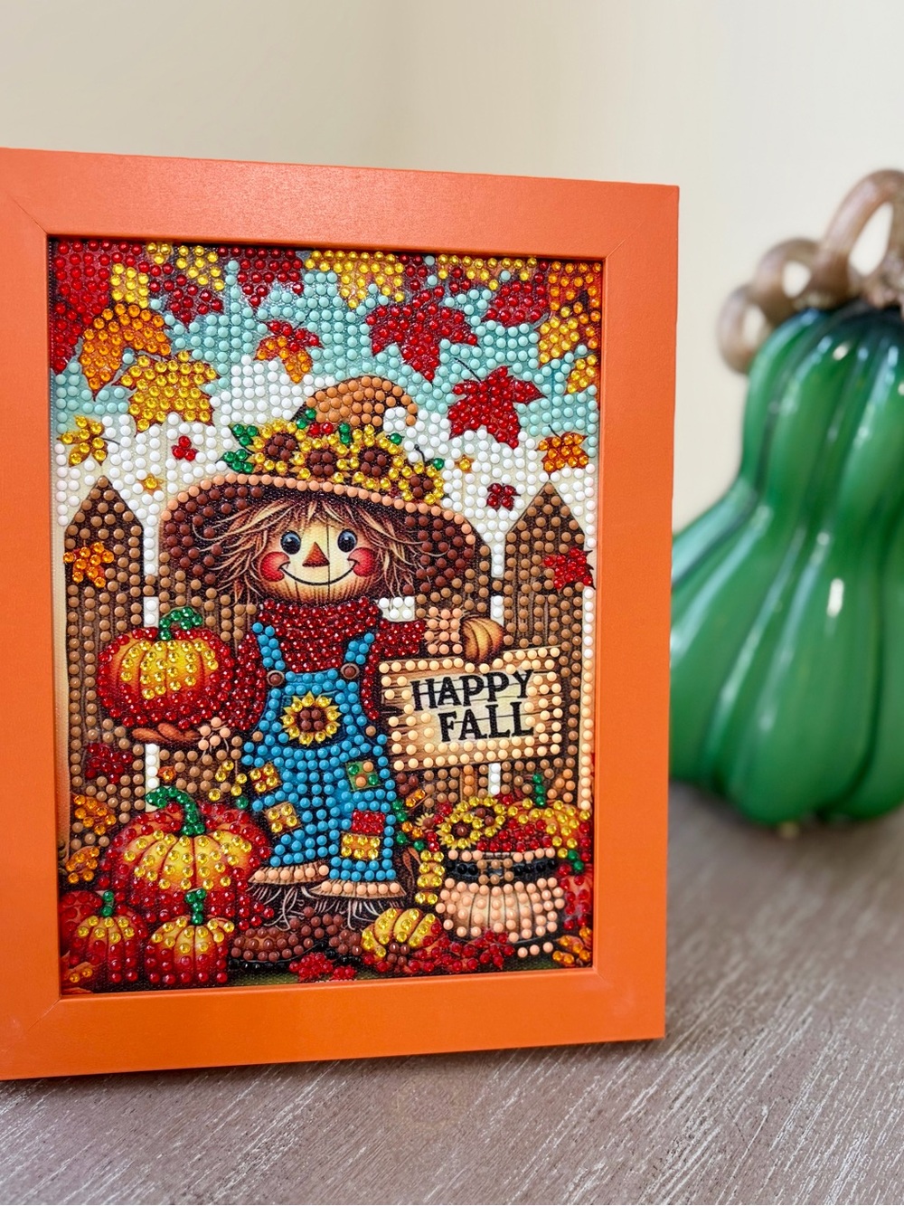 Happy Fall Scarecrow Diamond Painting Wall Art - Orange Frame